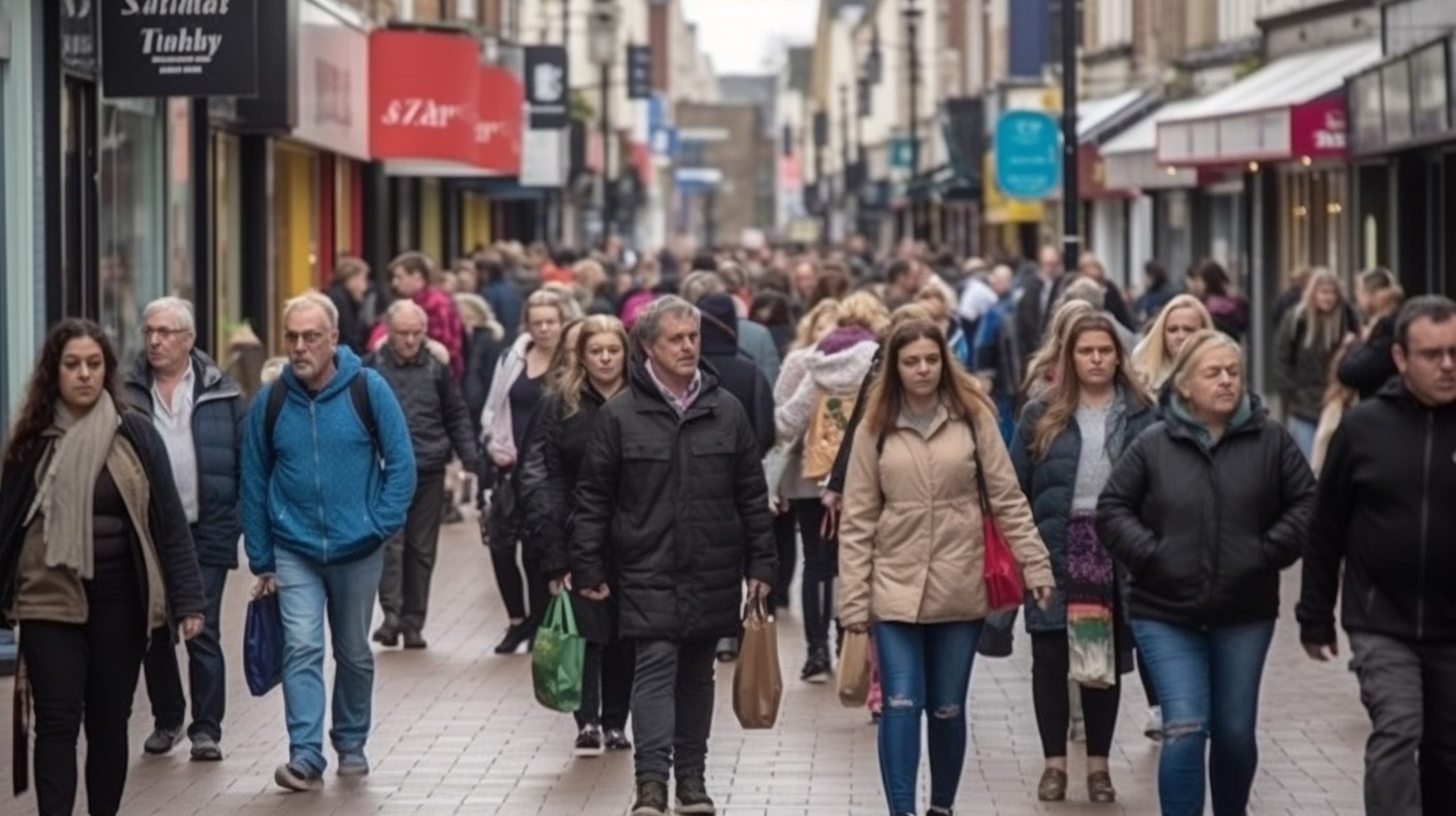 Drukke winkelstraat met mensen van verschillende leeftijden en achtergronden die symbool staan voor de diverse samenleving