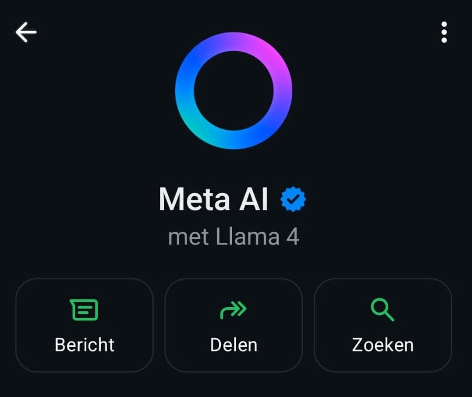 Meta AI-chatfunctie zichtbaar in WhatsApp-interface met Llama 4-integratie