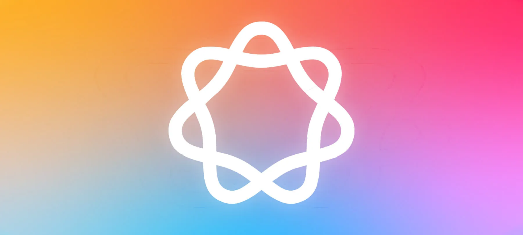 Wit Apple Intelligence-logo op een kleurrijke achtergrond met oranje, roze en blauwe tinten.