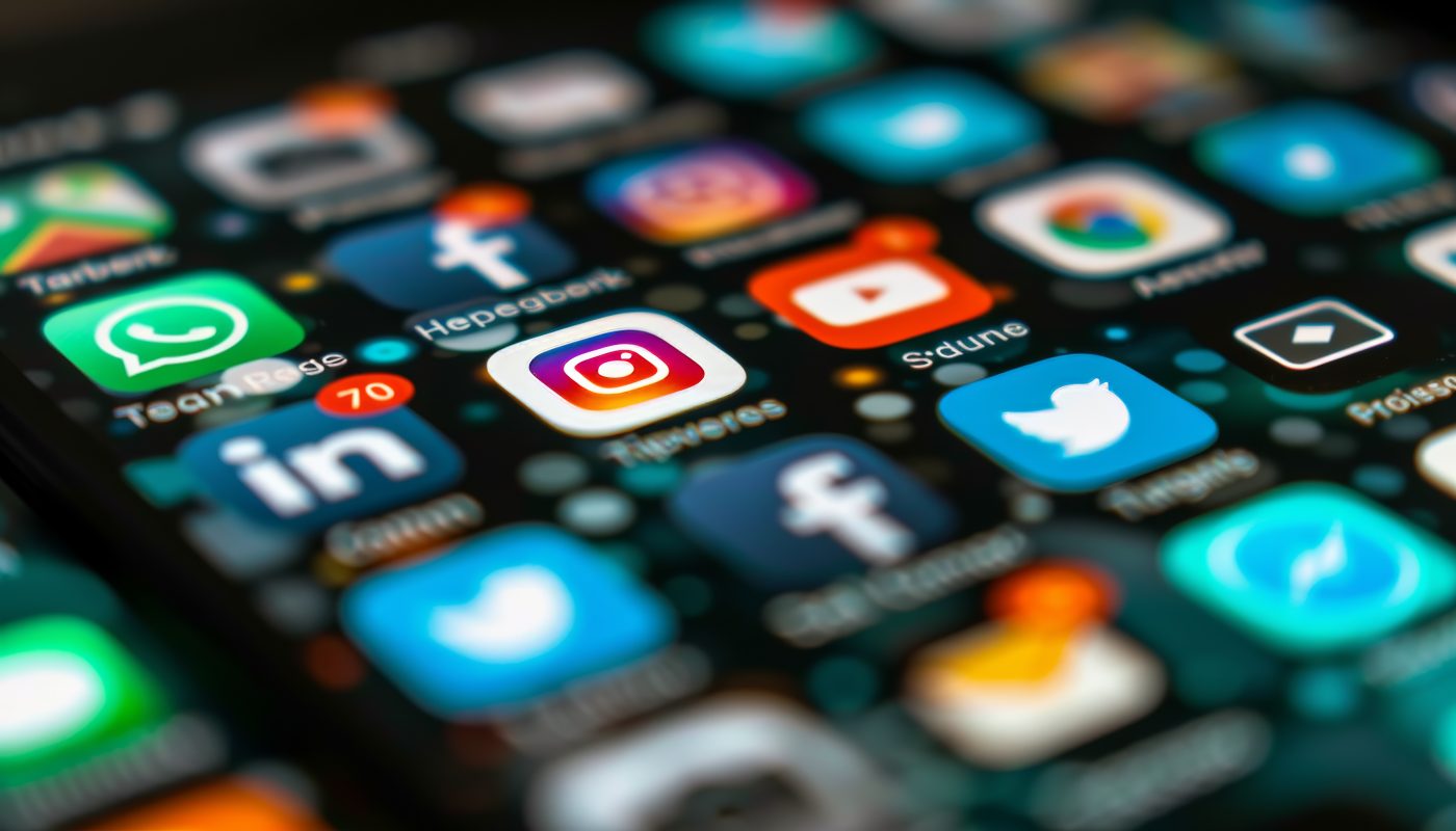 Smartphone met social media apps die de discussie rond een social media verbod voor tieners symboliseert