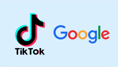 TikTok- en Google-logo naast elkaar als illustratie van de verschuiving van zoeken via Google naar zoeken via sociale media onder jongeren.