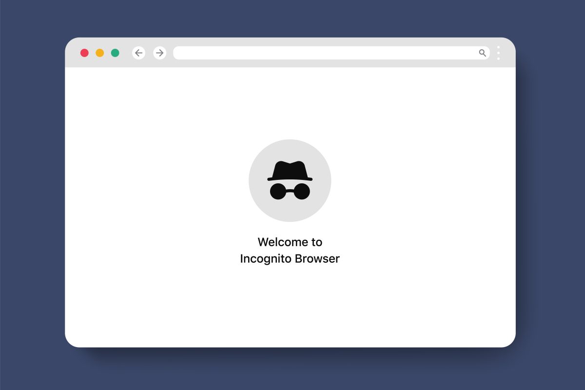 Browservenster met het incognito-icoon van een hoed en zonnebril, als illustratie bij anoniem internetten.
