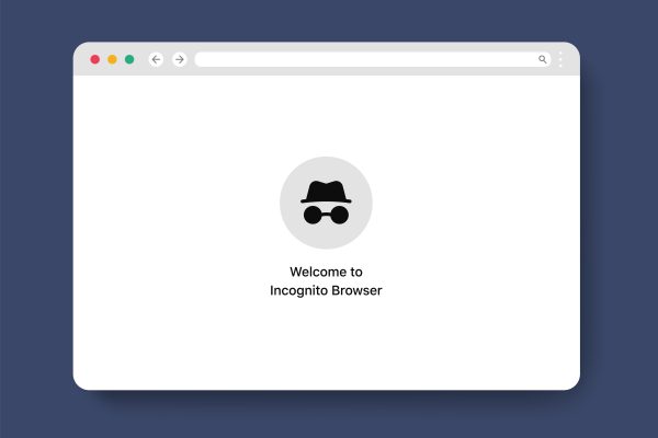 Browservenster met het incognito-icoon van een hoed en zonnebril, als illustratie bij anoniem internetten.